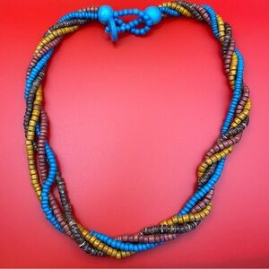 Vintage 80’s Wooden Twisted Bead Necklace